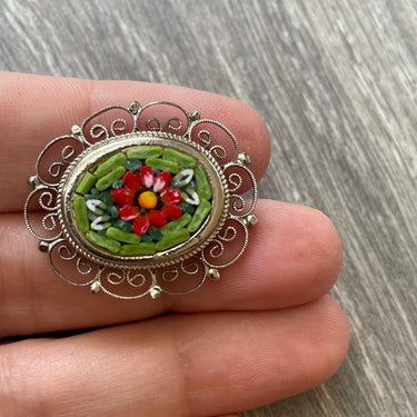 Italian Green and Gold Micro Mosaic Brooch Bloomers and Frocks